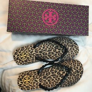 Tory Burch leopard print flip flops